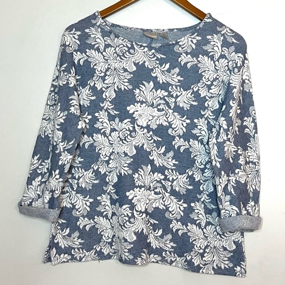 Chico’s Damask Denim Dolman Sleeve Top Blouse Sz M - Picture 2 of 7